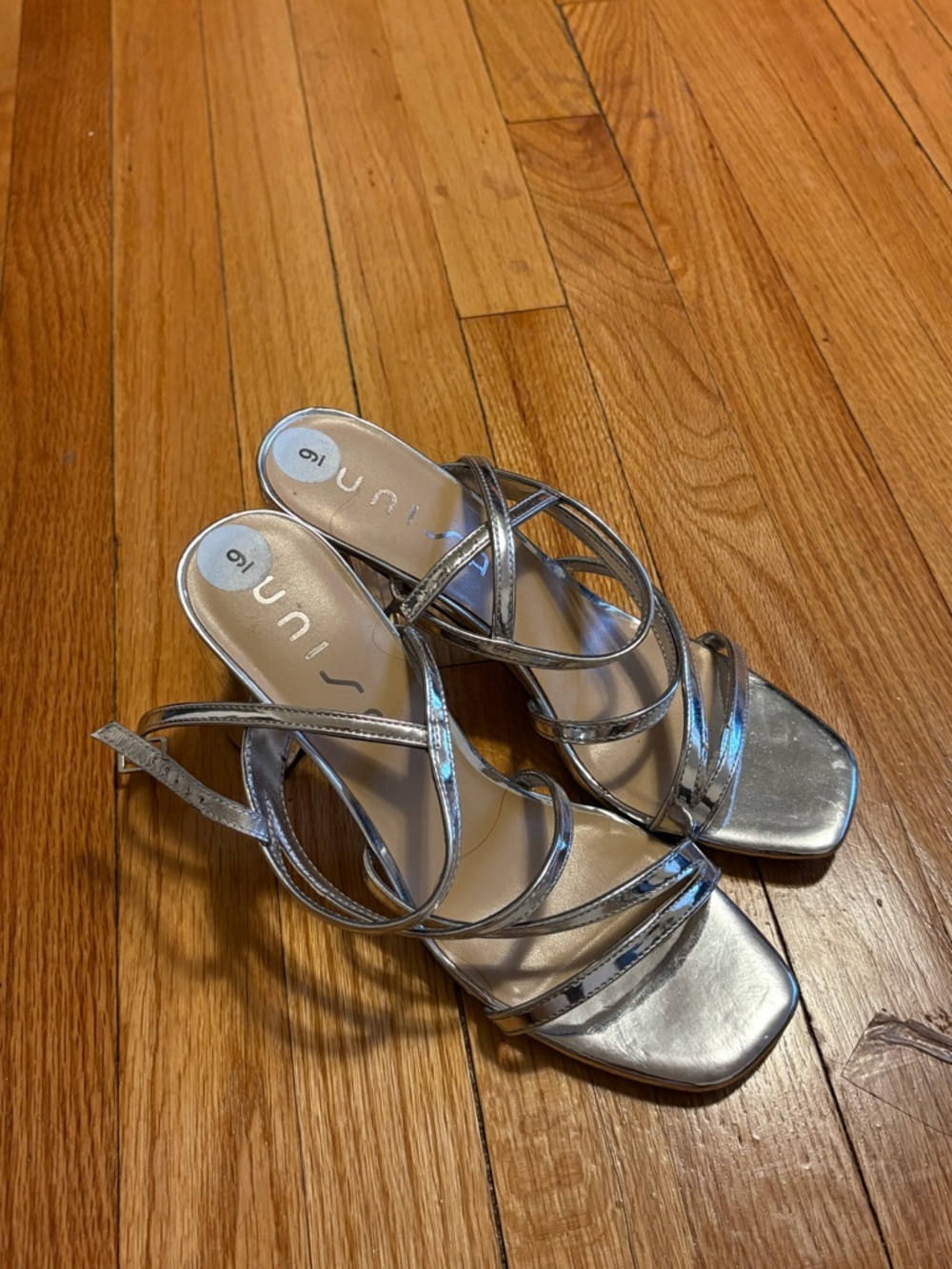 UNISA Metallic Silver Strappy Square-Toe Heels